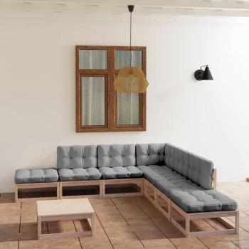 vidaXL Conjunto de Muebles de Jardín 8 Piezas con Cojines de Madera Maciza de Pino