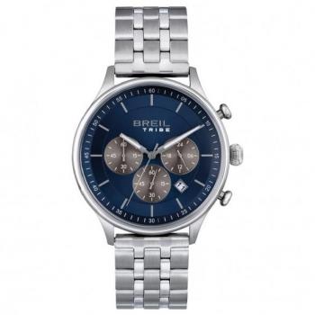 Reloj Hombre Breil EW0642 - Reloj de acero inoxidable, esfera negra, cronógrafo, resistente al agua hasta 100 metros, correa de piel negra, diseño moderno y elegante