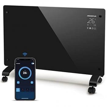 Radiador Eléctrico Bajo Consumo Aigostar Helen Smart - Convector Panel de Vidrio Ultra Fino, 2000W, Wi-Fi, Temporizador 24h, 3 Modos, Pantalla Táctil LED