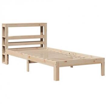 Estructura de cama con cabecero de madera maciza de pino 75x190 cm sin colchón