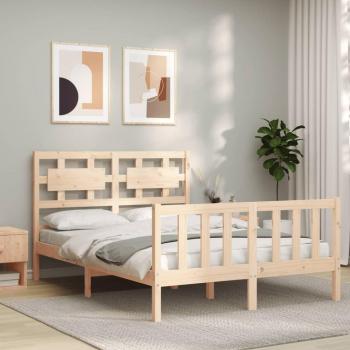 Estructura de Cama Doble con Cabecero de Madera Maciza