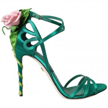 Dolce & Gabbana Green Floral Satin High Heel Sandals - EU39/US8.5
