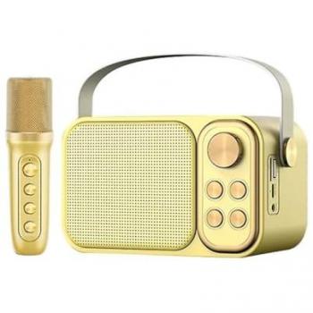 Altavoz Subwoofer Karaoke Retro Klack Dorado con Micrófono y Bluetooth 10W