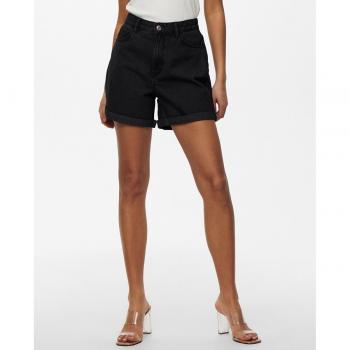 Short denim de mujer con dobladillo - Short Only Vega Mom Negro