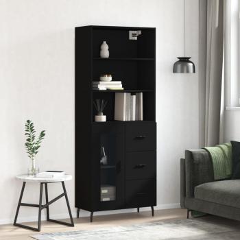 Alacena alta de madera multicapa negra 69,5x34x180 cm