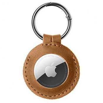 Funda de Cuero Real Marrón para AirTag con Llavero FIXED