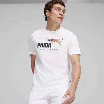 Camiseta unisex Puma ESS+ Love Wins Tee blanca, manga corta, talla XS