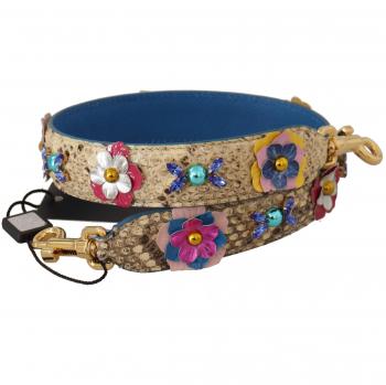 Dolce & Gabbana Beige Python Leather Floral Studded Shoulder Strap - Cream - One Size