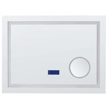 Espejo de baño moderno rectangular LED 60 x 80 cm con altavoz Bluetooth y espejo de aumento plateado Thaix