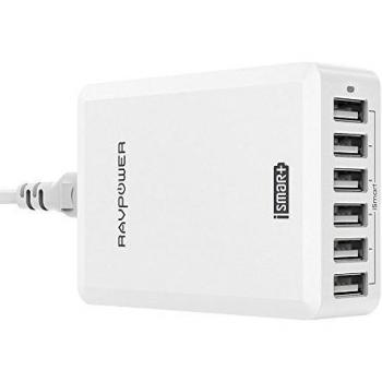RAVPower Cargador USB 60W 12A 6-Puertos, Cargador de Red con Tecnología iSmart para iPhone, iPad, Samsung, Motorola, HTC, LG, Huawei y Más