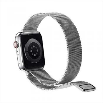 Puro Correa de malla milanesa compatible con Apple Watch 42mm 44mm 45mm, malla de acero inoxidable, cierre magnético