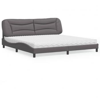 Cama con colchón gris 200x200 cm en cuero sintético