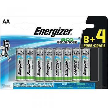 Energizer - Pilas Eco Advanced AA LR6, 12 Unidades, Pilas recicladas ecologicas, Larga duración