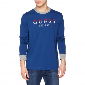 Guess Herbert Cn LS tee, Camiseta de Manga Larga para Hombre, Azul