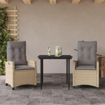 Set comedor de jardín 3 pzas con cojines ratán sintético beige