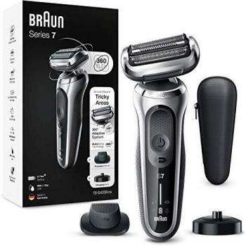 Braun Series 7 Afeitadora Eléctrica Hombre, Máquina de Afeitar Barba de Láminas con Recortadora de Precisión y Tecnología AutoSense, Base de Carga, Recargable, Inalámbrica, 70-S4200 CS, Plata