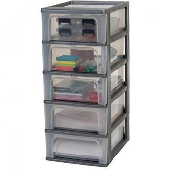Iris Ohyama, Torre de almacenamiento, organizador, 5 cajones de 7 L, tamaño A4, cajones transparentes, oficina, sala de estar - Organizer Chest OCH-2005 - Gris