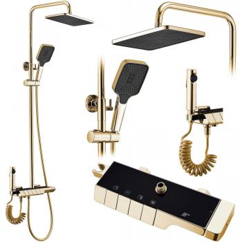 Set de ducha con mezclador termostático Rea Rob Gold - incluye un termostato, acabado en oro, diseño moderno y elegante, fácil instalación, control preciso de temperatura y flujo de agua