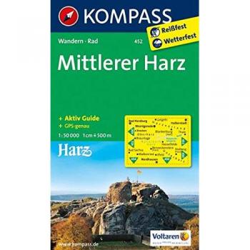 Mapa excursionista y topográfico 1:50.000 del Mittlerer Harz con guía de actividades y rutas en bicicleta, GPS preciso