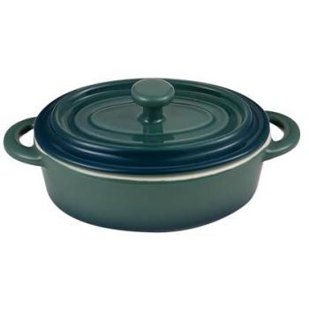 Cacerolas Mini de Gres Bergner Excalibur Ø16 cm Verde Crema - Set de 4 Piezas con Asas y Tapas, Aptas para Horno y Lavavajillas