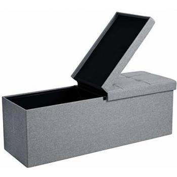 Baúl de Almacenamiento Plegable con Tapa Abatible, 120 Litros, Asiento Relleno de Esponja, Carga Máxima 300 kg, Ahorro de Espacio, Color Gris Claro