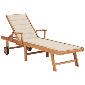 Teak Wood Sun Lounger Set with Cream Cushion and Table