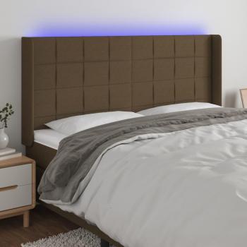 Cabecero LED Marrón Oscuro 183x16x118/128 cm Tela
