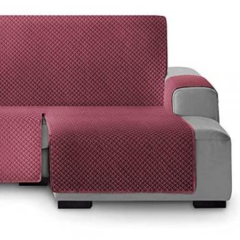 Vipalia - Funda Cubre Sofá Chaise Longue Acolchado Brazo Derecho 240 cm, Protector Antimanchas Ajustable, Modelo Círculos, Color Rojo