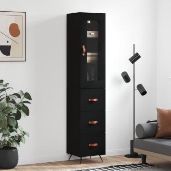 Aparador de madera contrachapada negro vidaXL 34,5x34x180 cm con 3 cajones, mueble de almacenaje para salón, buffet y armario auxiliar