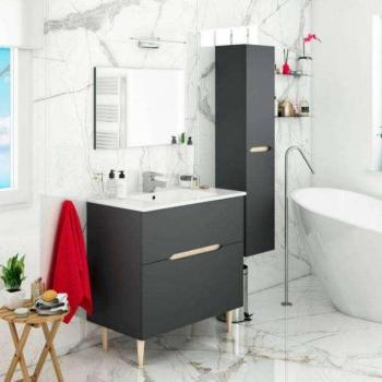 Mueble de baño Lotto 80 Moderno en Gris Antracita y Roble (lavabo + columna)
