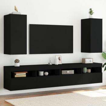 Mueble de TV de pared con luces LED vidaXL, 2 unidades, dimensiones 30,5x35x70 cm, color negro