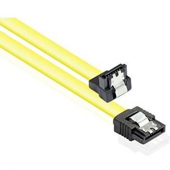 Cable SATA 6 Gb/s de 0,7m con clip metálico acodado, color amarillo