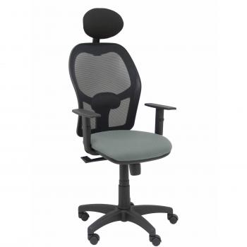 Silla de Oficina Alocén Malla Negra Asiento Bali Gris con Brazos Regulables y Cabecero Fijo