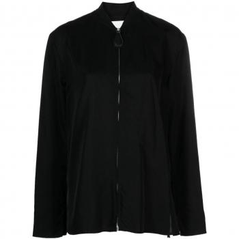 Jil Sander Women's Zipped Shirt, Black, Size 36 (S), Ribbed Band Collar, Zip-through