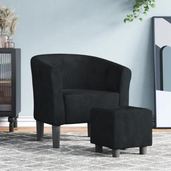 Sillón con taburete de terciopelo en gris claro, gris oscuro y negro - Sillón cómodo para dormitorio, silla relax y sofá