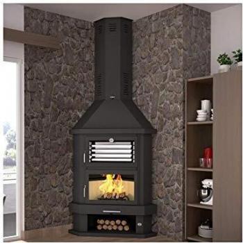 FM Chimenea metálica de leña rincón con leñero Horno Acero Inoxidable