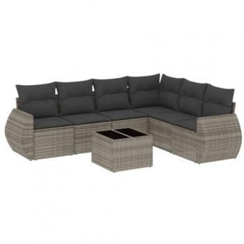 7-Piece Grey Poly Rattan Garden Sofa Set with Cushions