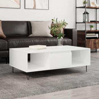 Mesa de centro blanca pulida 104x60x35cm madera multicapa con acabado brillante