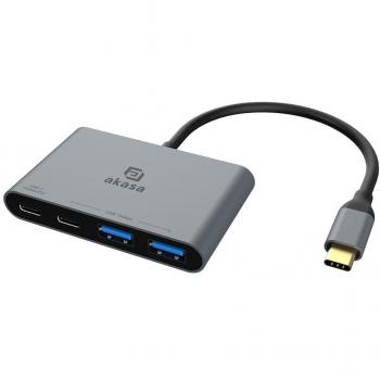 Akasa 4-Port USB-C Multiport Hub with Quick Charge and Power Delivery, Aluminum