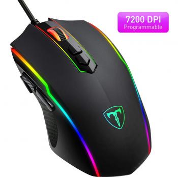 PICTEK - Ratón Gaming Programable con Retroiluminado Personalizable Compatible con Windows7/8/10/Xp/Vista, Negro