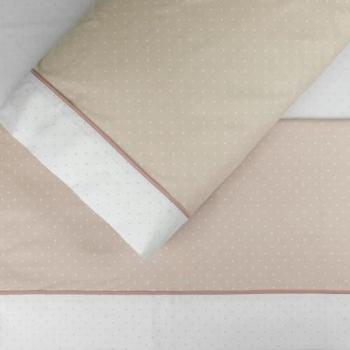 Juego de Sábanas Burrito Blanco 180 cm, Diseño Elegante de Topos Beige sobre Blanco, Tejido Suave y Duradero 50% Algodón - 50% Poliéster, Fácil Planchado, Baj