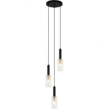Colgante Perola Acero Negro 3 bombillas 132cm, moderno, 3 luces E14, acabado negro y dorado