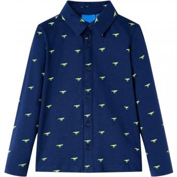 Camisa de Niño con Estampado de Dinosaurios Ropa de Manga Larga Azul Marino