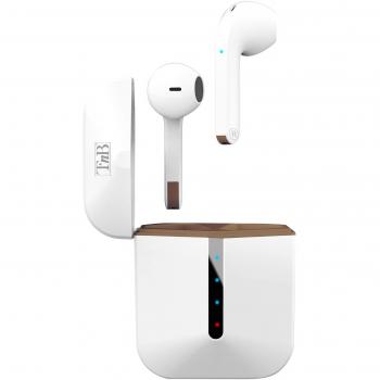 Auriculares T'nB EBZIPPWH TWS Zip, Inalámbricos, Color Blanco, Diseño ergonómico, Controles táctiles, Estuche de carga incluido, Autonomía de hasta 20 horas