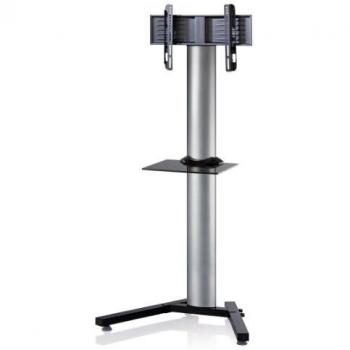 Soporte de TV Universal Aluminio Stadino Maxi ZW con Estante de Vidrio para Pantallas de 32 a 70 - Color Plata y Negro
