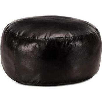 vidaXL Puf Cuero Auténtico de Cabra Asientos Sillones Sofás Salón Comedor Sala de Estar Decoración Interiores Casa Hogar Sillas Diseño 60x30 cm Negro