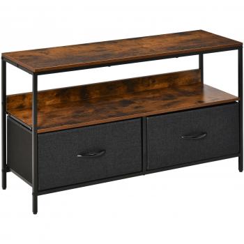 Mueble de TV estilo industrial con estante y 2 cajones de tela plegables