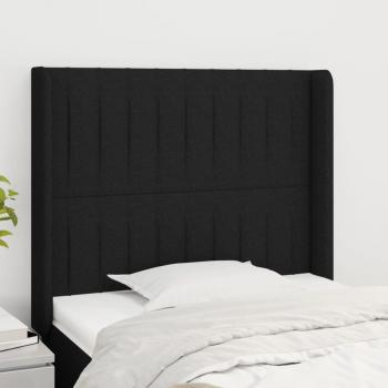 Cabecero con orejas de tela negro 93x16x118/128 cm
