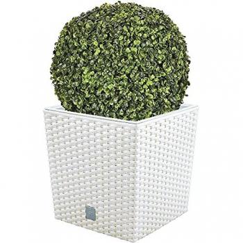 Wellhome Set de Maceta Rato 32 Litros con Cubilete y Bola de Boj para Decoración de Jardín e Interior en Color Blanco, incluye 2 unidades, dimensiones de la maceta 33x33x33 cm