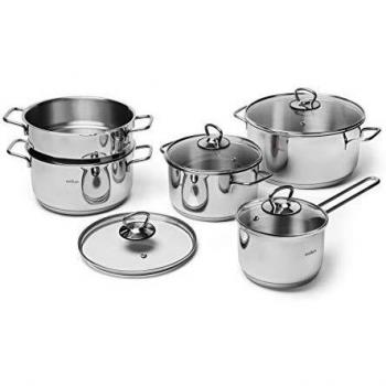 Excelsa EveryDay - Batería de cocina de 9 piezas, acero 18/10